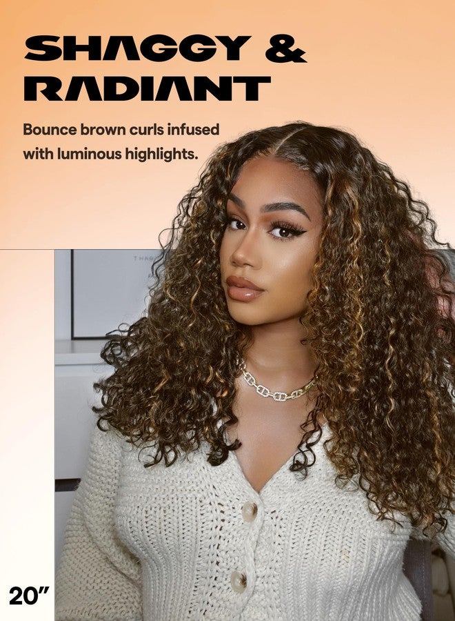 GORGIUS Curly Brown Wig Glueless Highlight Lace Front Wig Pre Plucked Middle Parted Synthetic Wig Upgraded with Premium Human-Hair-Like Fiber 20 Inch - Image 2